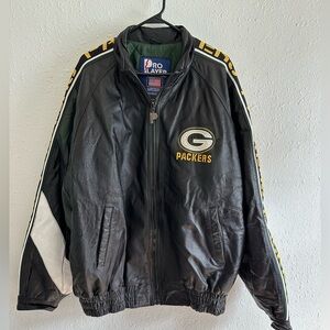 Vintage Packers Pro Player Black Leather Jacket